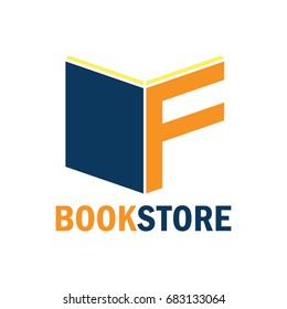 book store logo with alphabet F. vector illustration 