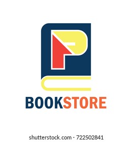book store logo with alphabet P. vector illustration 