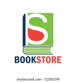 book store logo with alphabet S. vector illustration 