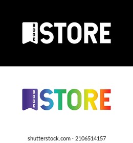 Book Store Logo. With a bookmark icon. On white, black, and colorful gradient. Simple, logotype, luxury, and premium vector illustration