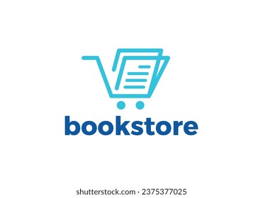 diseño del logotipo de la tienda de libros, ilustración del vector del carro de la compra en línea