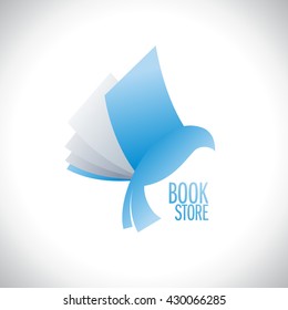 Book store logo with book flying like bird, education and entertainment concept