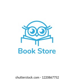 Book store logo vector template. Owl reading a book. Back to school owl with book. Owl Smart Education sign.