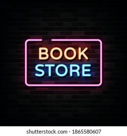 Book store neon signs vector. Design template neon sign