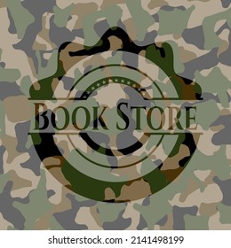 Book Store on camo pattern. Vector Illustration. Detailed. 