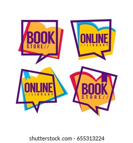 book store and online library, vector collection of logo and icons for your mobile app