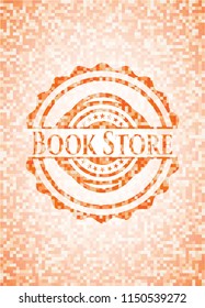Book Store orange tile background illustration. Square geometric mosaic seamless pattern with emblem inside.