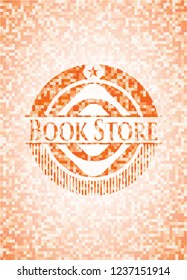 Book Store orange tile background illustration. Square geometric mosaic seamless pattern with emblem inside.