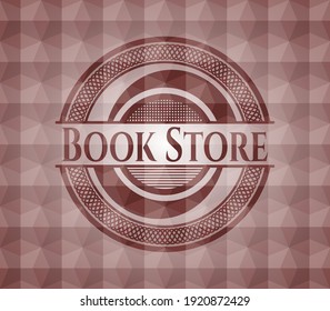 Book Store red seamless emblem with geometric background. 