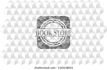 Book Store retro style grey emblem with geometric cube white background