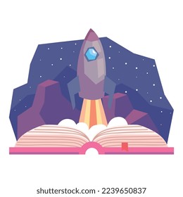 book stories with rocket icon
