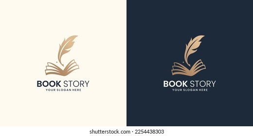 book story feather logo design inspiration.note and quill logo design collection with gradient color