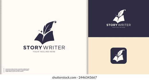 book story feather logo design inspiration. note and quill logo design vector illustration