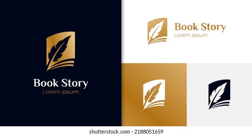 book story life with feather logo icon design can be used author, education, quill ink symbol