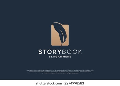 book story logo design. Quill book combination logo concept.