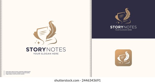 libro historia notas pluma logo diseño inspiración.