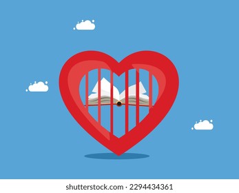 The book is stuck in the prison of the heart. Knowledge in mind. Vector illustration