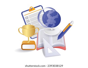 Book of student achievement trophies concept illustration
