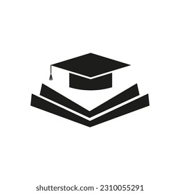 book and student cap logo concept. Vector illustration. Stock image.