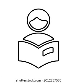libro, alumno, icono de esquema de aprendizaje. Vector de arte de línea.