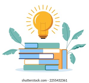 Book study knowledge education literature school pile on table isolated concept. Vector cartoon graphic design element illustration
