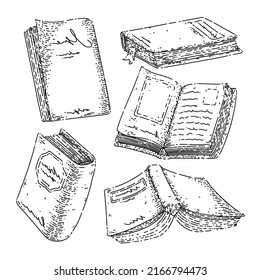 estudio de libro conjunto vector dibujado a mano. educación de biblioteca, pila de escuelas vintage, lectura retro, pila antigua, ;conocimiento de iteración, esbozo de estudio de libros de ciencias de papel universitario. ilustración negra aislada