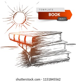 Book and sun - grey sketch illustration. Vector eps 10.