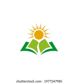 Book and sun logo design vector template