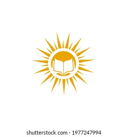 Book and sun logo design vector template