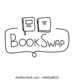 Book swap. Vector hand drawn badge  illustration on white background.