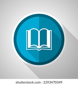 Book symbol, flat design vector blue icon with long shadow