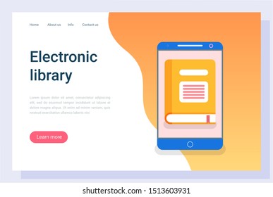 Book in tablet, library or information online, e-book sign. Touchscreen device, e-learning literature, reading equipment, communication vector. Website or webpage flat style, landing page template