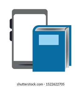 book and tablet over white background, vector illustration