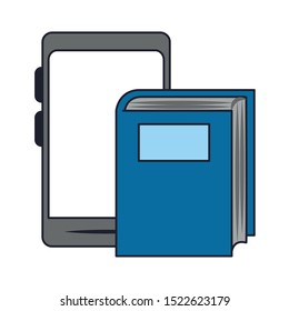 book and tablet over white background, vector illustration