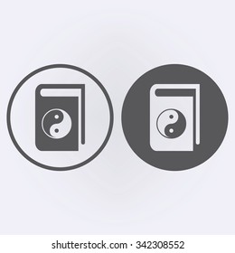 Book of Taoism in circle . Book icon set with yin yang symbol . Vector illustration