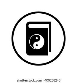 Book of Taoism in circle . Book icon with yin yang symbol . Vector illustration