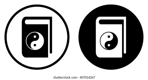 Book of Taoism in circle . Book icon with yin yang symbol . Vector illustration