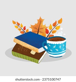 book tea drink relax autumn floral nature design 