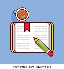 book tea Vector illustration isolated on a transparent background. vector line flat icons for concept or web graphics.