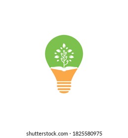 Book and tech tree bulb shape concept logo design. Education tech logo design vector