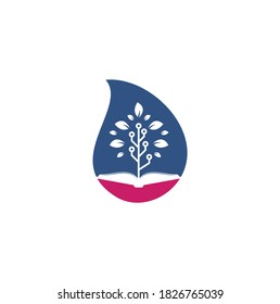 Book and tech tree drop shape concept logo design. Education tech logo design vector