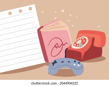 book and telephone with paper