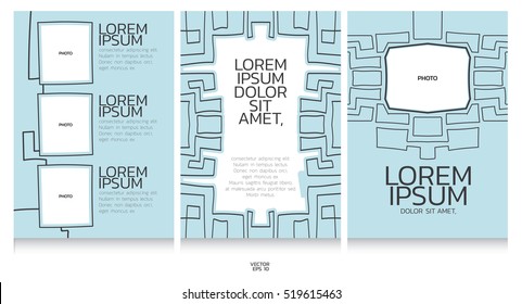 Book template collection. Abstract line pencil frame background. template frame photo and text. 