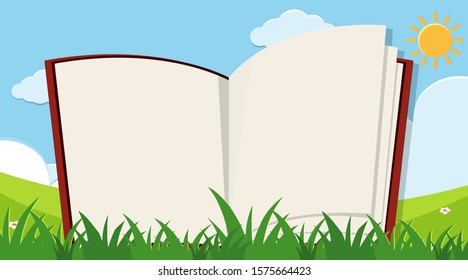 Book template with green grass background illustration