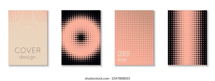 Buchvorlagensatz. Farbkreise auf Memphis-Layout. Dynamische Elemente in 2D-Präsentation. Partyflyer. Minimalistische abstrakte Textur. Geometrischer Musikhintergrund. Trendbuchvorlage
