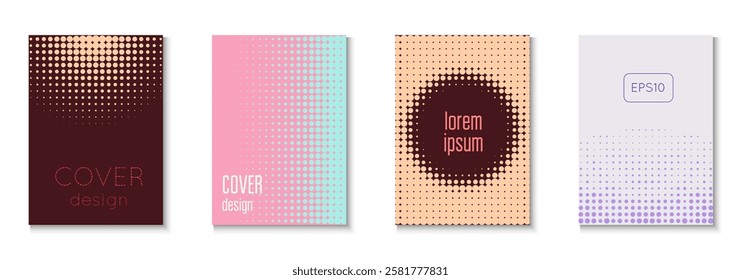 Book Template Set. Cool Circles In Minimal Layout. Dynamic Design For Hipster Folder. Business Flyer. Minimalist Halftone Cover. Geometric Music Poster. Trendy Book Template