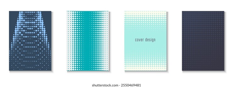 Conjunto de Plantilla de libro. Círculos De Verano Con Arte Moderno. Elementos Dinámicos En Presentación 2D. Volante de semitono. Textura de onda minimalista. Fondo de línea geométrica. Plantilla de libros de moda