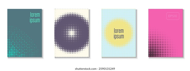Book Template Set. Summer Circles With Modern Art. Linear Frame With Geometric Design. Abstract Flyer. Minimalist Business Cover. Geometric Line Texture. Trendy Book Template