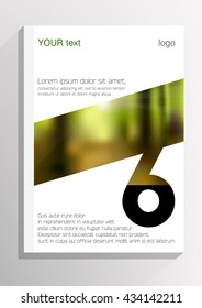 Book template using blurred forest background. Vector illustration.