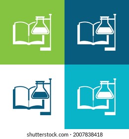 Book And Test Tube With Supporter Flat four color minimal icon set